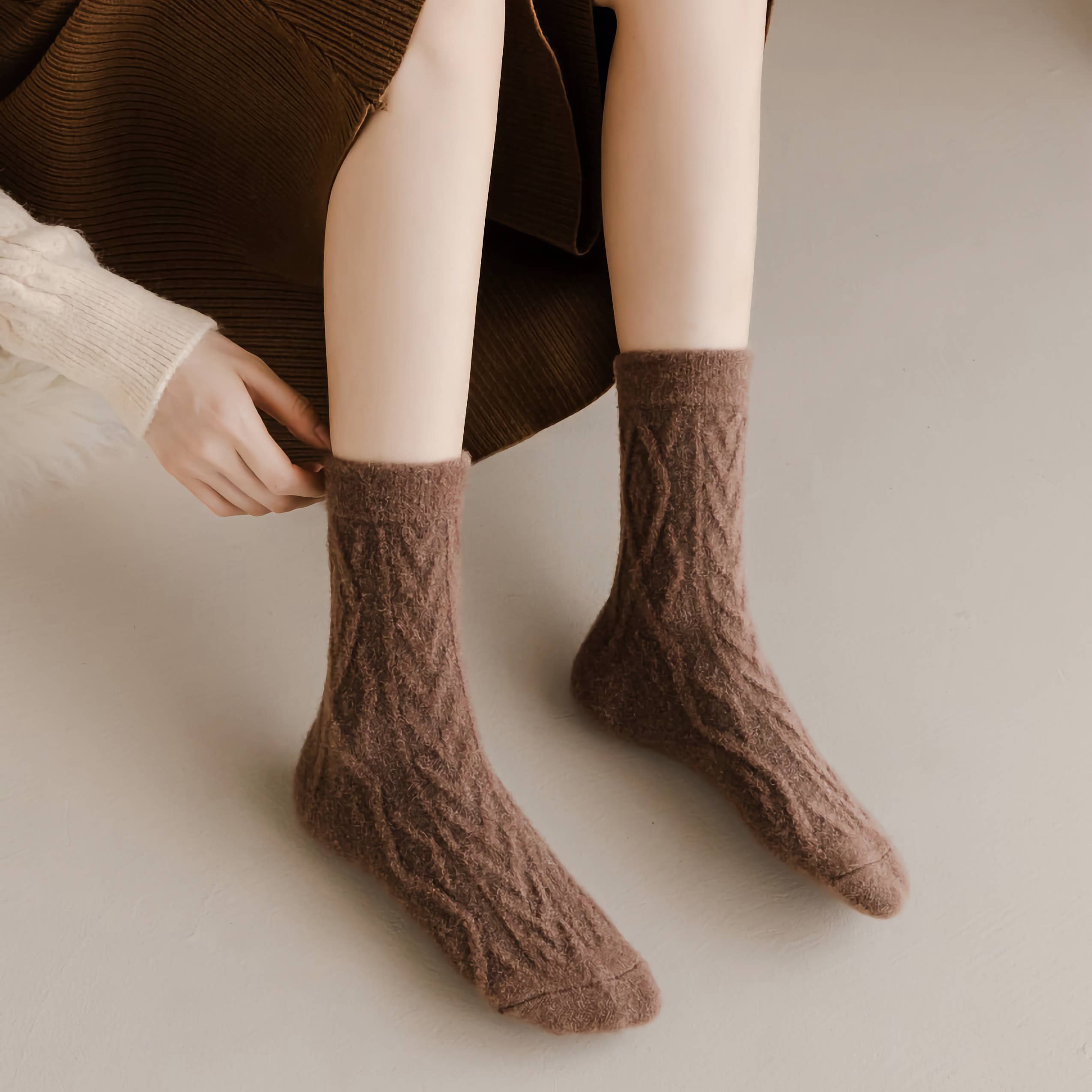 Happy Knits - Wholesale Socks - Women's - Women's Winter Wool Socks - Thick Cable Knit Warm Socks11
