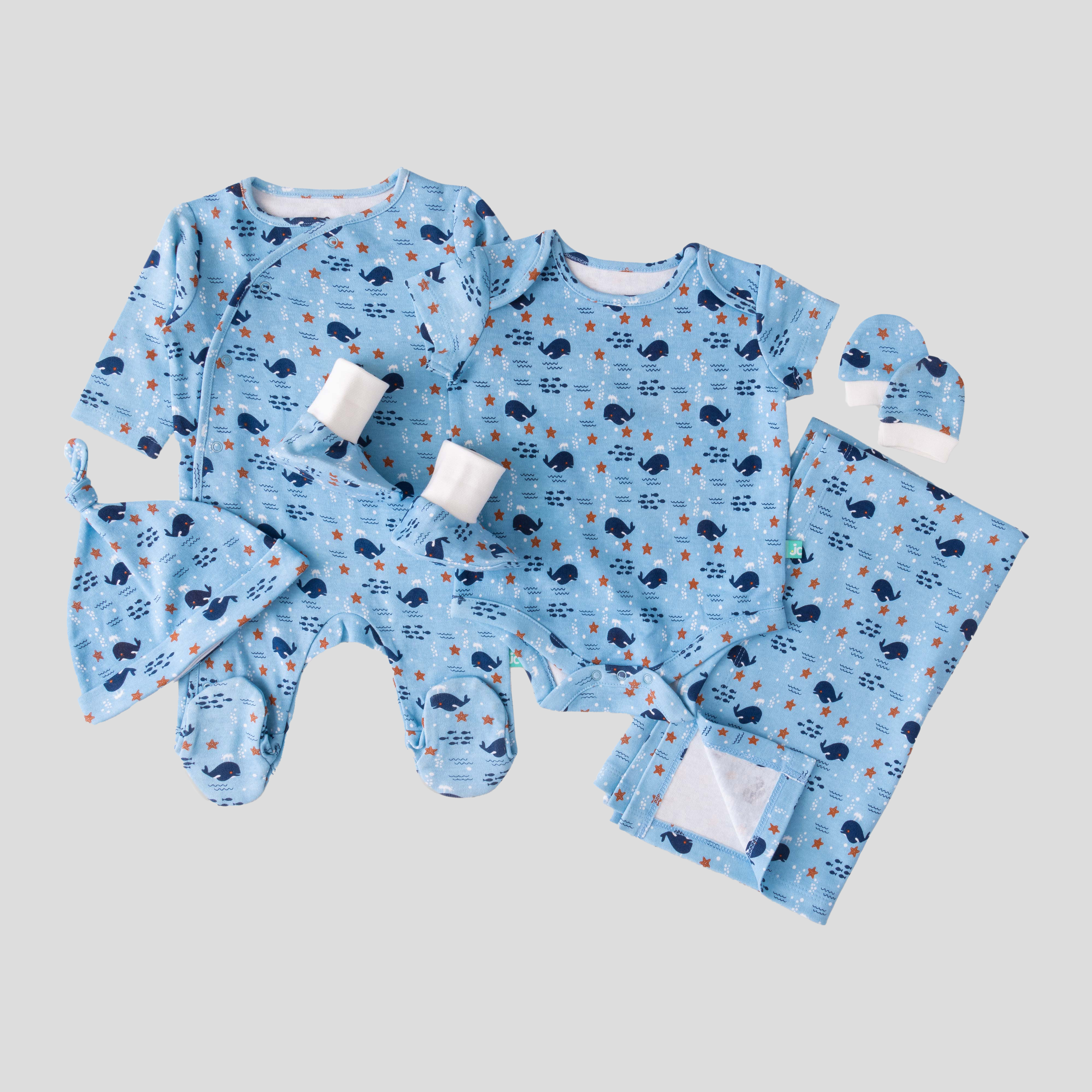 Juscubs (KaiterFly) - Wholesale Clothing Set - Baby - Soft Cotton Gift Set for Newborn Babies - Whale Blue4