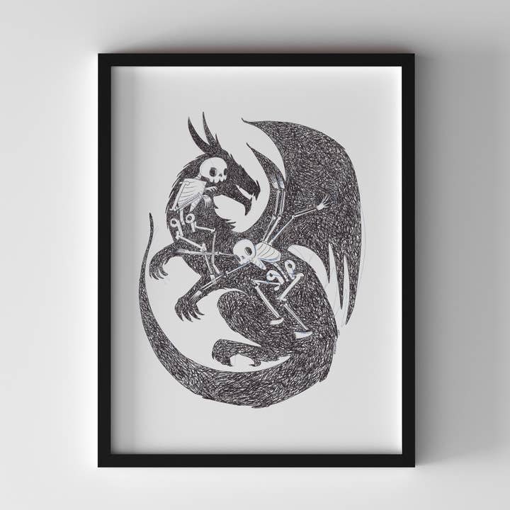 Impression artistique de dragon squelette — Impression 8x10 ou 5x7 pour la vente par Cat Rocketship