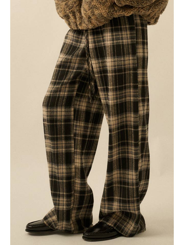 Promesa USA - Wholesale Pants - Women's - Plaid Flannel Wide-Leg Drawstring Pants8