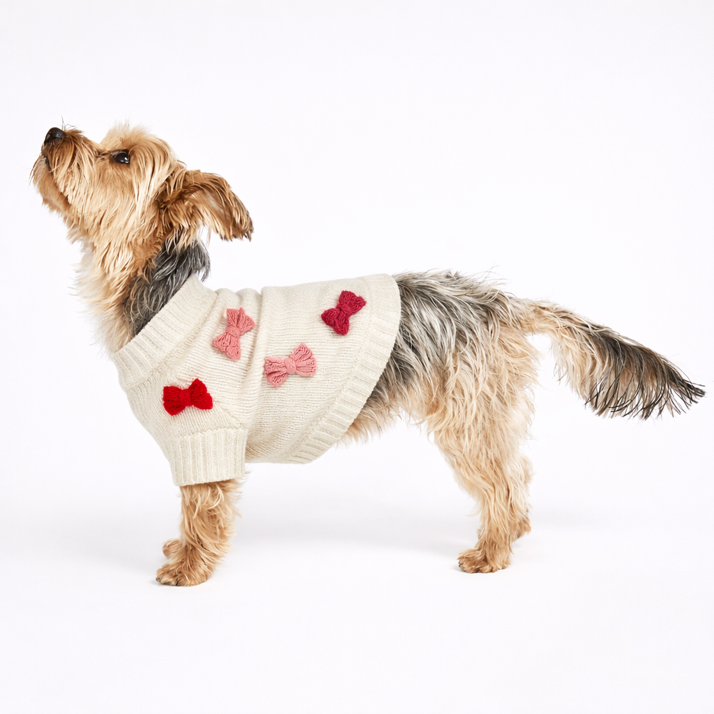 Found My Animal - Wholesale Pet Sweater - Dog - Found My Animal Bow Sweater - Red & Pink2