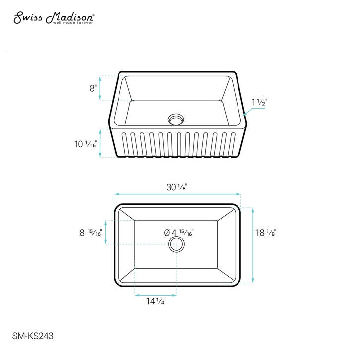 Swiss Madison - Wholesale Kitchen Appliance - Delice 30 x 18 Ceramic, Farmhouse Kitchen Sink with Apron9