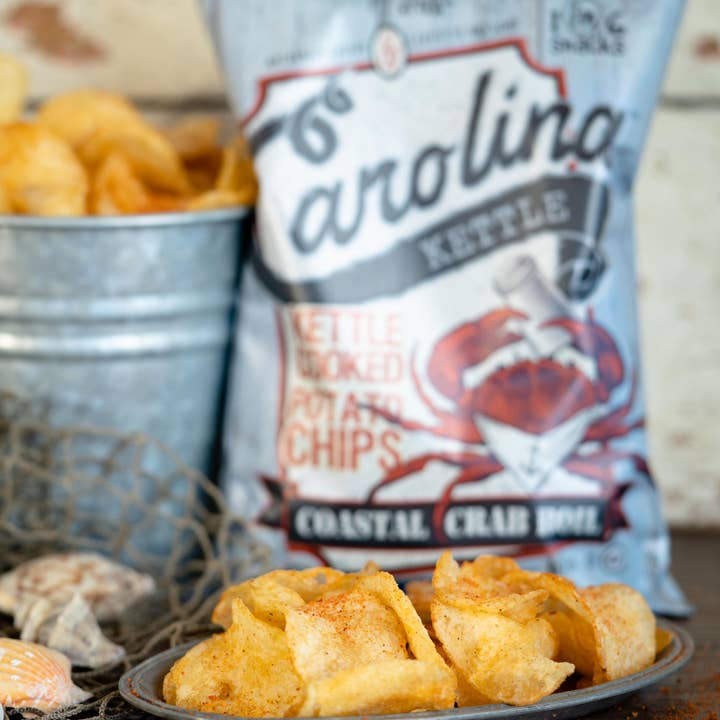 1 in 6 Snacks- Carolina Kettle chips- Rustic Roots - Wholesale Chips - 2oz Crab Boil Chips Case(20)