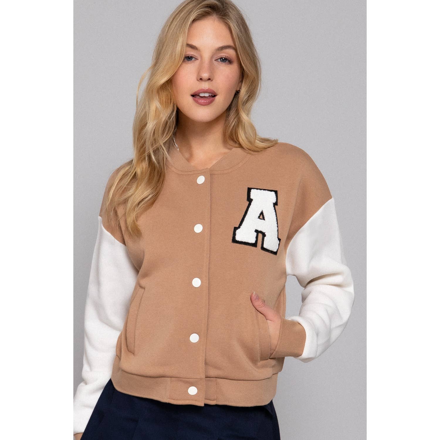 Apolline - Wholesale Varsity/Baseball Jacket - Women's - COLOR BLOCK BRUSHED VARSITY FLEECE JACKET13
