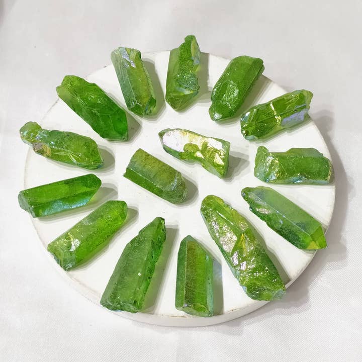 Soothing Crystals - Wholesale Spiritual Stone/Crystal - Angel Aura Quartz Point | Green Aura Point | Raw Crystals