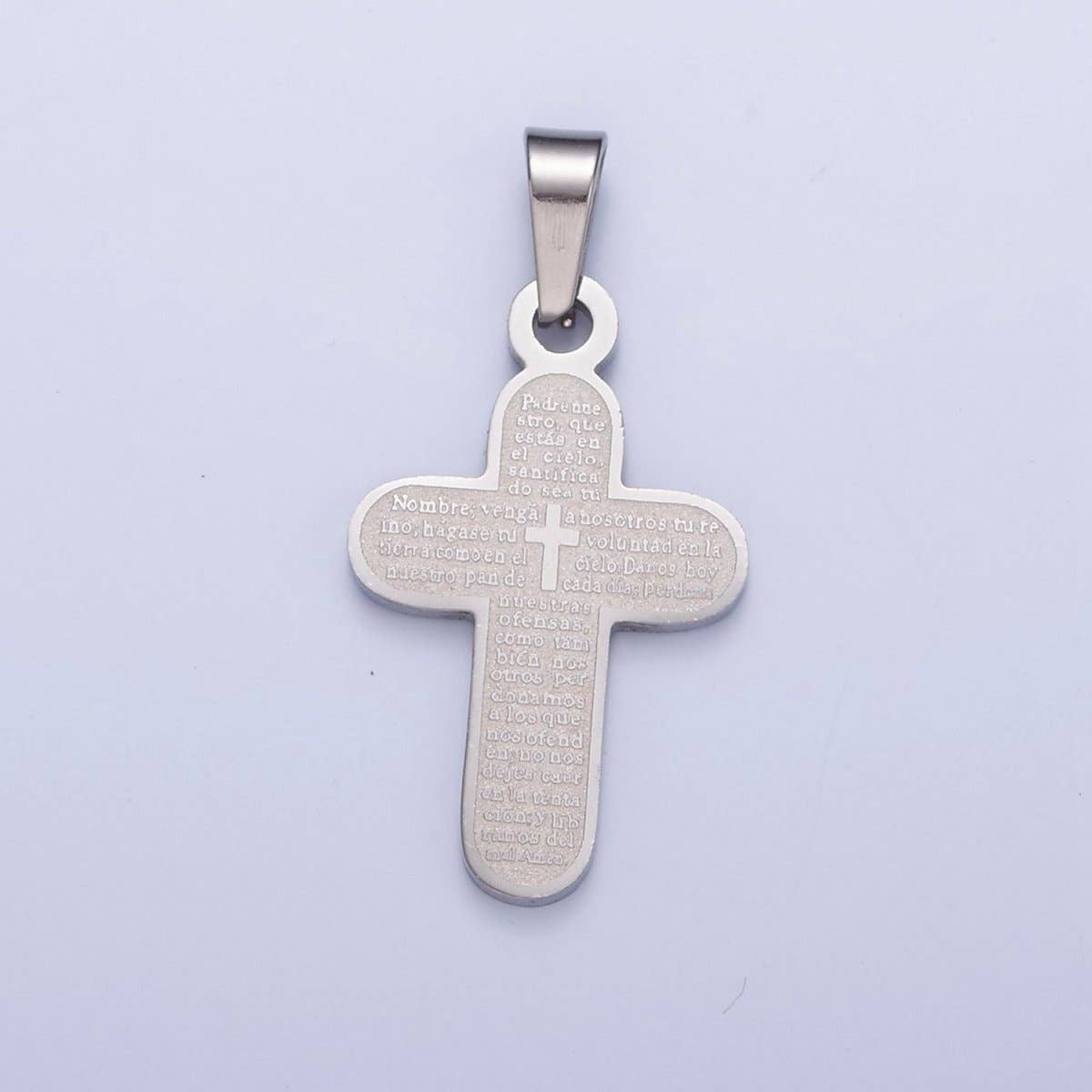 Aim Eternal - Wholesale Individual Charm/Pendant - Stainless Steel Religious Cross, The Lord's Prayer (in Spanish) Engraved, I-436 I-4371