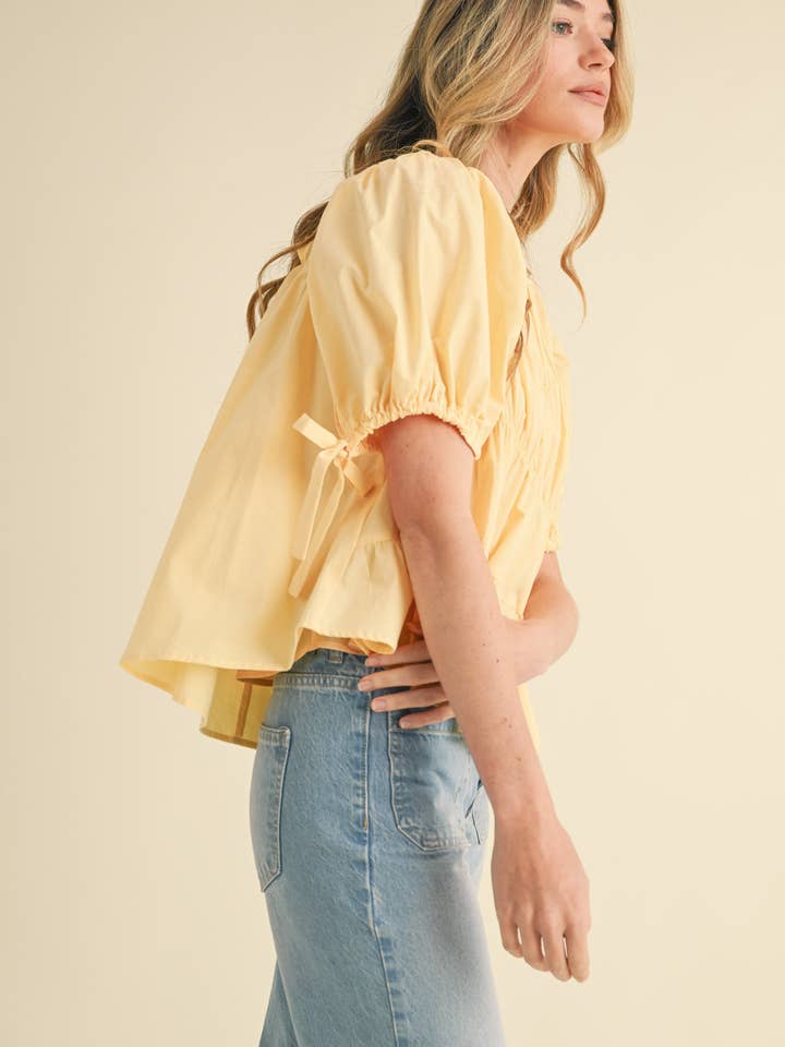 &MERCI - Wholesale Blouse - Women's - TIERED SHIRRING PUFF SLEEVE TOP MTP308134