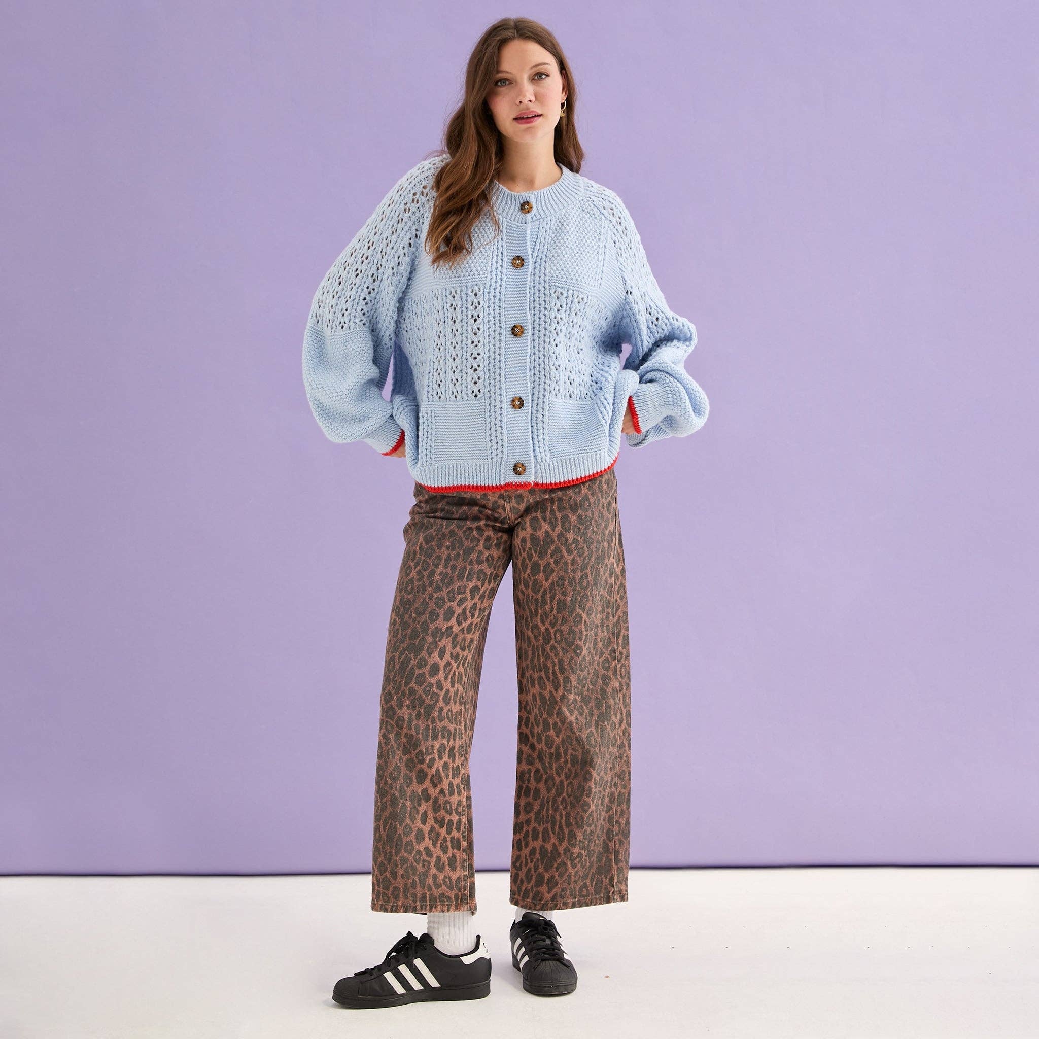 Cara & The Sky - Wholesale Cardigan - Women's - Brigit Pointelle Stitch Balloon Sleeve Cardigan - Blue2