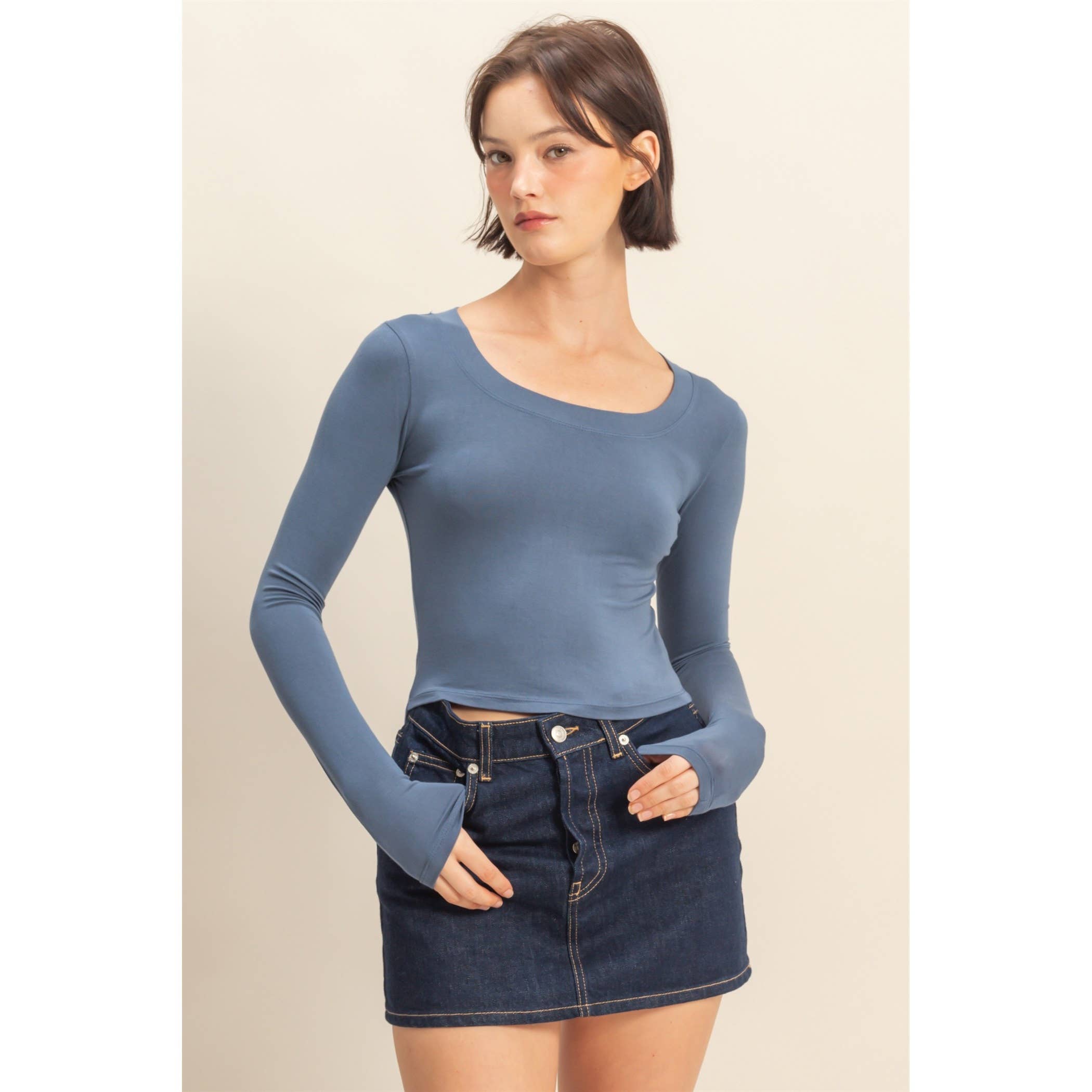 HYFVE - Wholesale Shirt - Women's - Cropped Scoop Neck Long Sleeve Top1