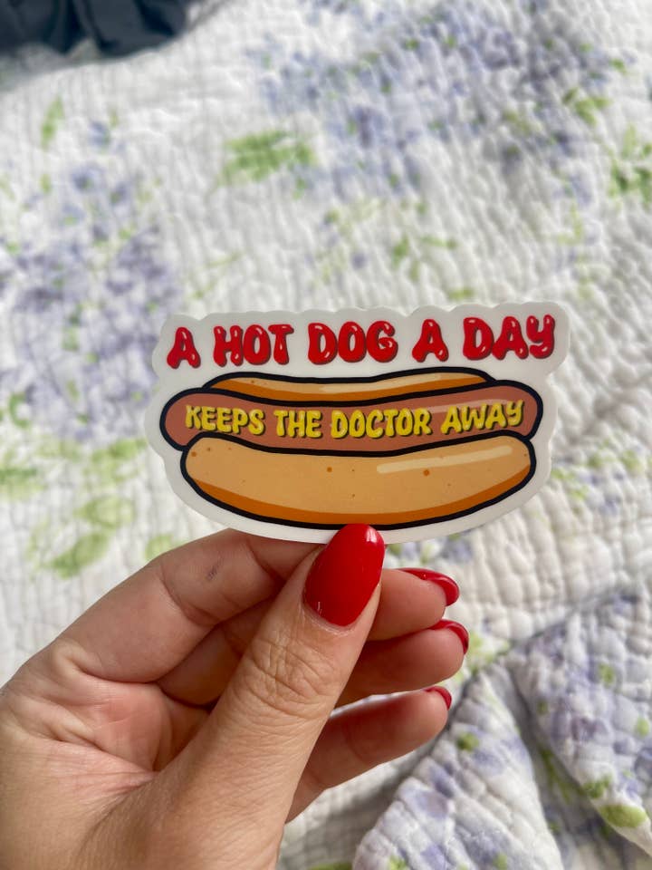 A Hot Dog a Day Keeps the Doctor Away Funny Vinyl Sticker for wholesale by Stickers by Saylor