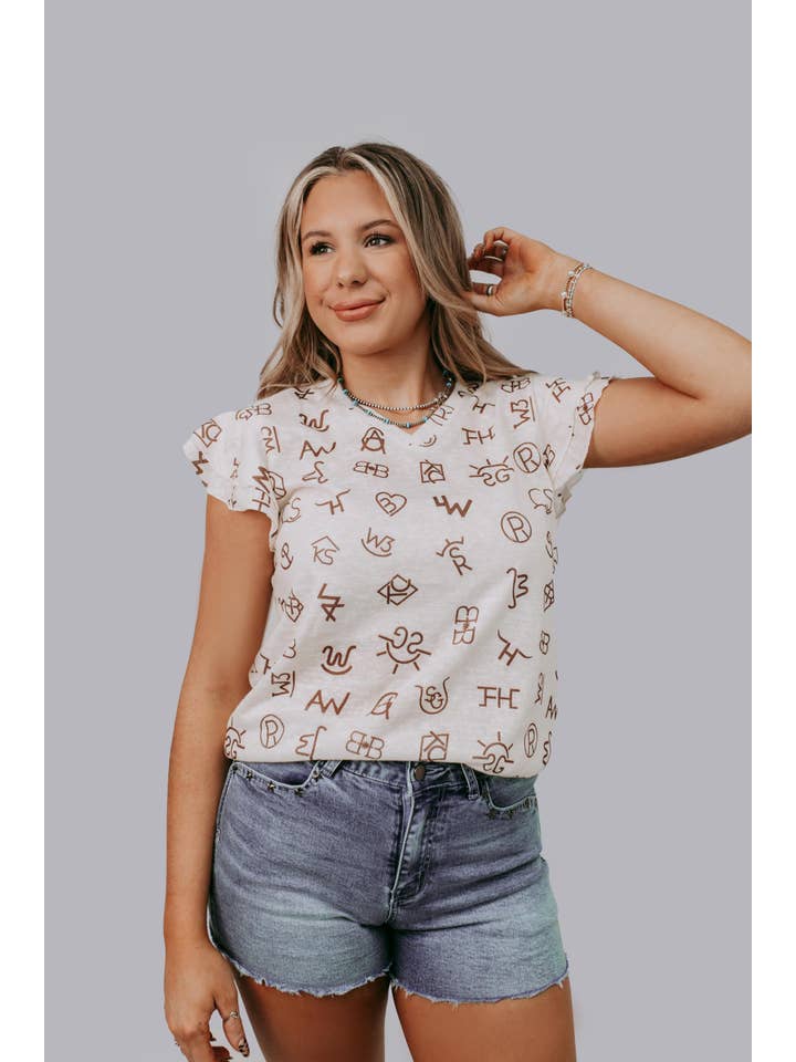 cream MK668/MK619 Branded Ruffled Sleeve Blouse for wholesale on Faire