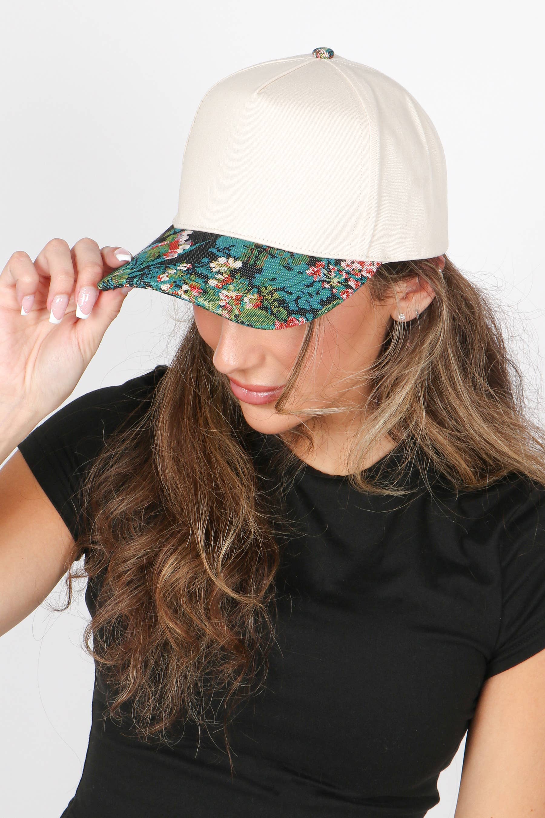 David And Young - Wholesale Baseball Cap - Women's - Floral Print Brocade 5 Panels Two Tone Baseball Cap6