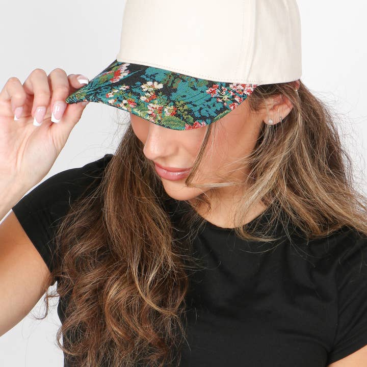 David And Young - Wholesale Baseball Cap - Women's - Floral Print Brocade 5 Panels Two Tone Baseball Cap6