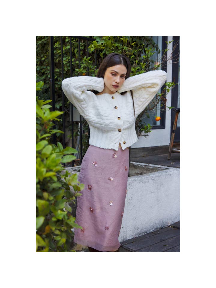 CREAM ELEVATED CABLE KNIT BUTTON-DOWN SLIM-FIT CARDIGAN for wholesale on Faire15