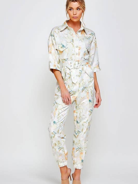 Pink Irene Wholesale – wholesale Jumpsuit - Dam – BLOMMIG TRYCKKNAPP NER BESKURNA TRÖJA JUMPSUIT