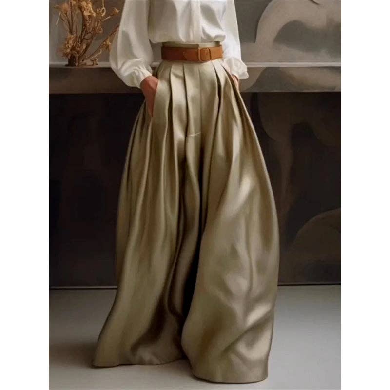 KHAKI Loose Wide Leg Solid Color Casual Pants Bottoms Trousers for wholesale on Faire1