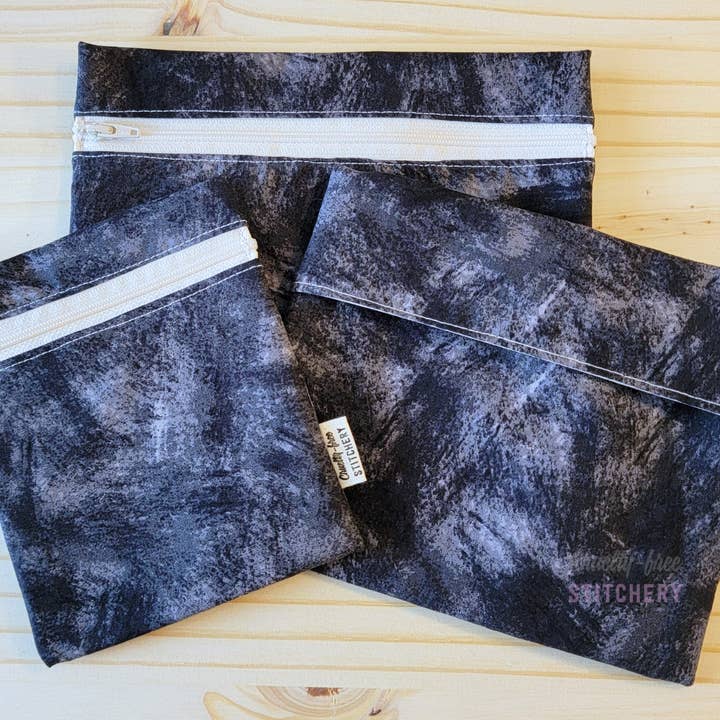 Reusable Snack/Sandwich Bag - Gray Grunge Print for wholesale by Cruelty-Free Stitchery