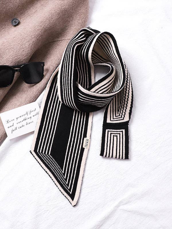 BLACK WHITE Split-Joint Striped Scarf for wholesale on Faire2