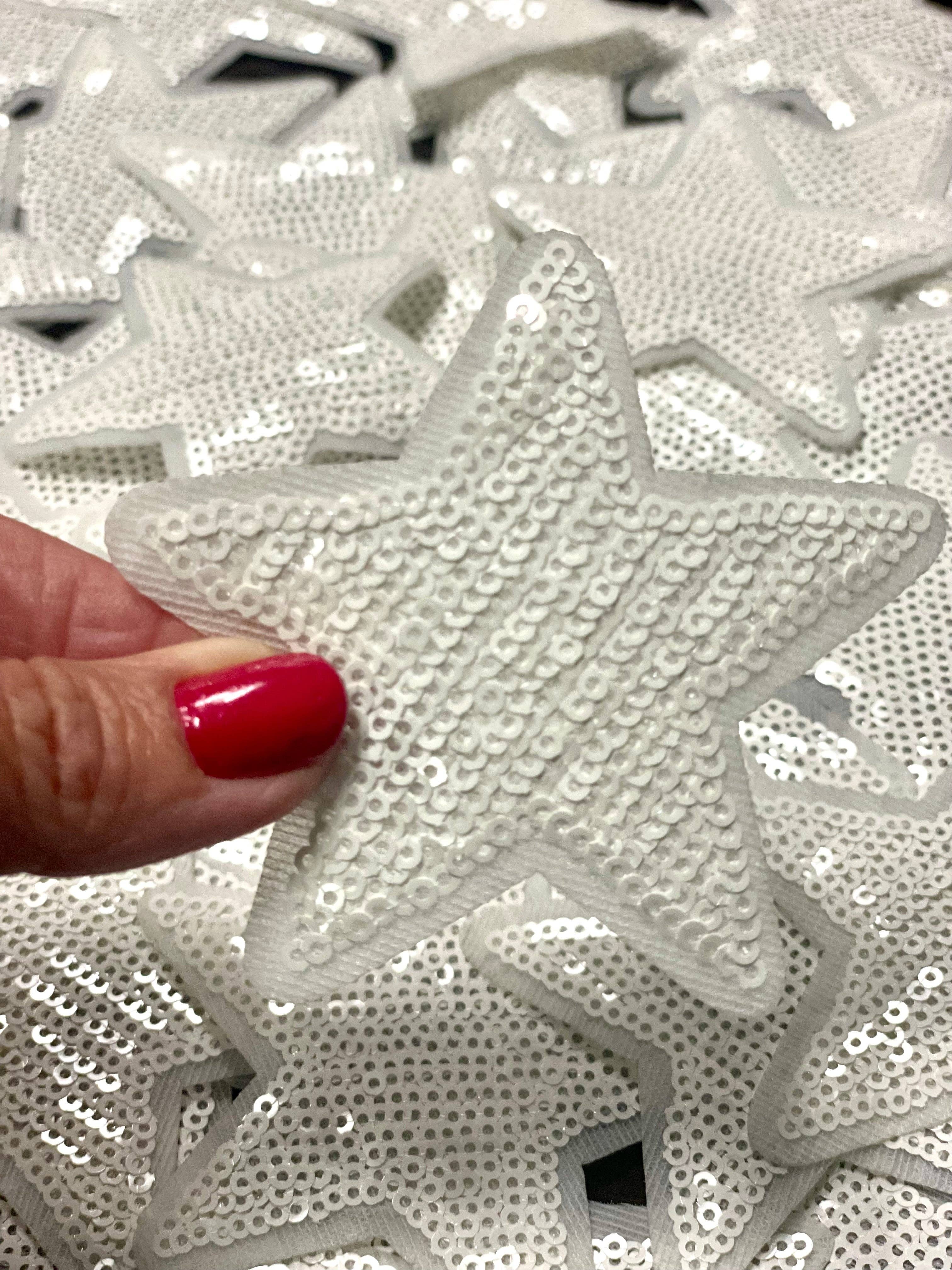 sequinandstiches - Wholesale Patch - Star Patch, Sequin Star Patch, White 3",Iron on Patch, DIY, Trucker Hat Patch, Preppy Patch, Patch for Hat, Sequin Star1