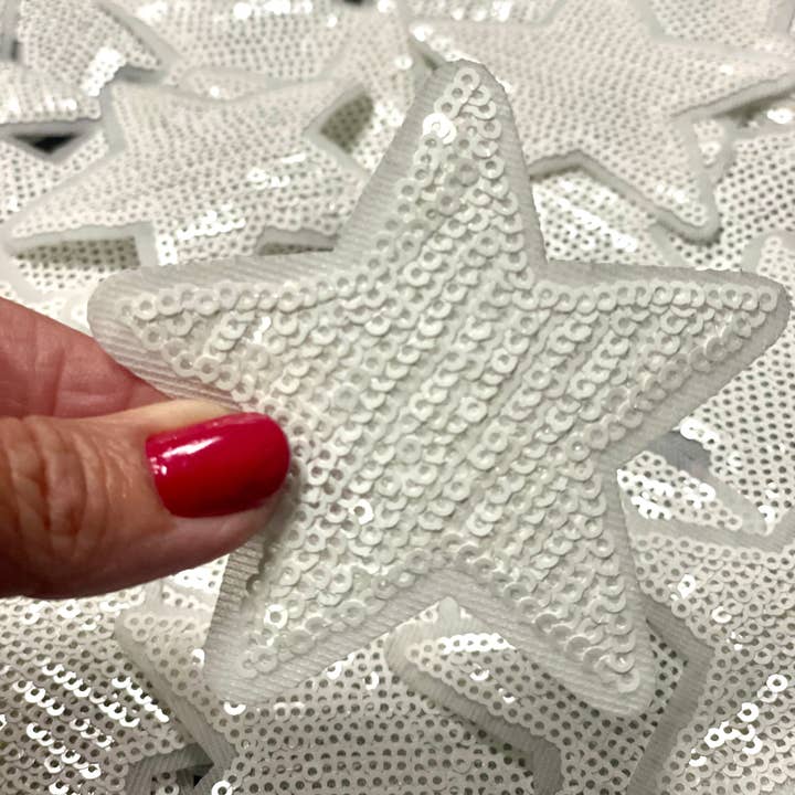 sequinandstiches - Wholesale Patch - Star Patch, Sequin Star Patch, White 3",Iron on Patch, DIY, Trucker Hat Patch, Preppy Patch, Patch for Hat, Sequin Star1