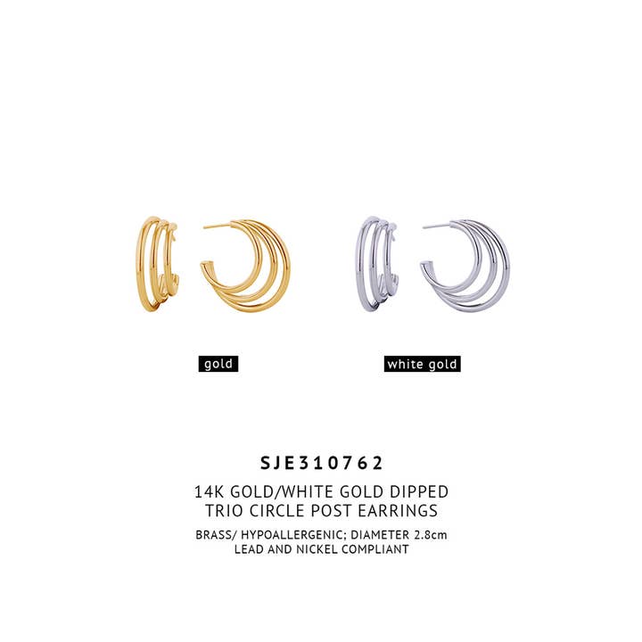 Hana – wholesale Dangle earrings – 14K Trio Circle Post Earrings2