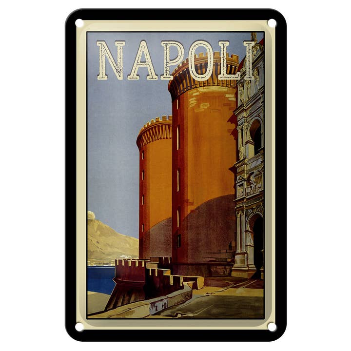 Metal Sign Travel 12x18 cm Naples Italy Towers by the Sea for wholesale by Femer