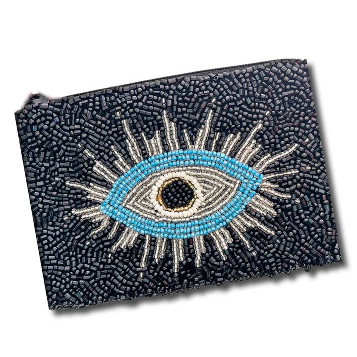 Evil Eye Protection Seed Beaded Storage Bag Pouch Coin Purse for wholesale by Boho Grow Studio