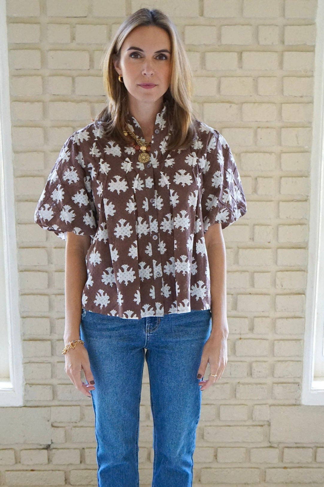Ex Voto - Wholesale Blouse - Women's - Lizzie Blouse in Chocolate Blockprint by ExVoto5