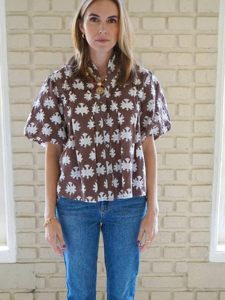 Ex Voto - Wholesale Blouse - Women's - Lizzie Blouse in Chocolate Blockprint by ExVoto5