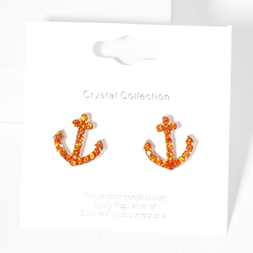 Sensibling Corp. - Venta al por mayor Pendientes de botón/aretes de poste - Pendientes de botón con ancla pavimentada de cristal de imitación.47