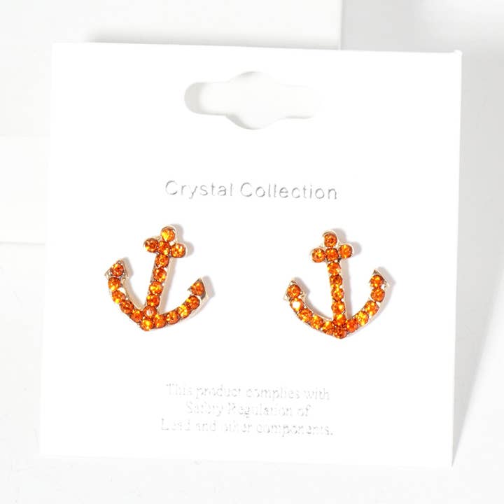 Sensibling Corp. - Venta al por mayor Pendientes de botón/aretes de poste - Pendientes de botón con ancla pavimentada de cristal de imitación.47