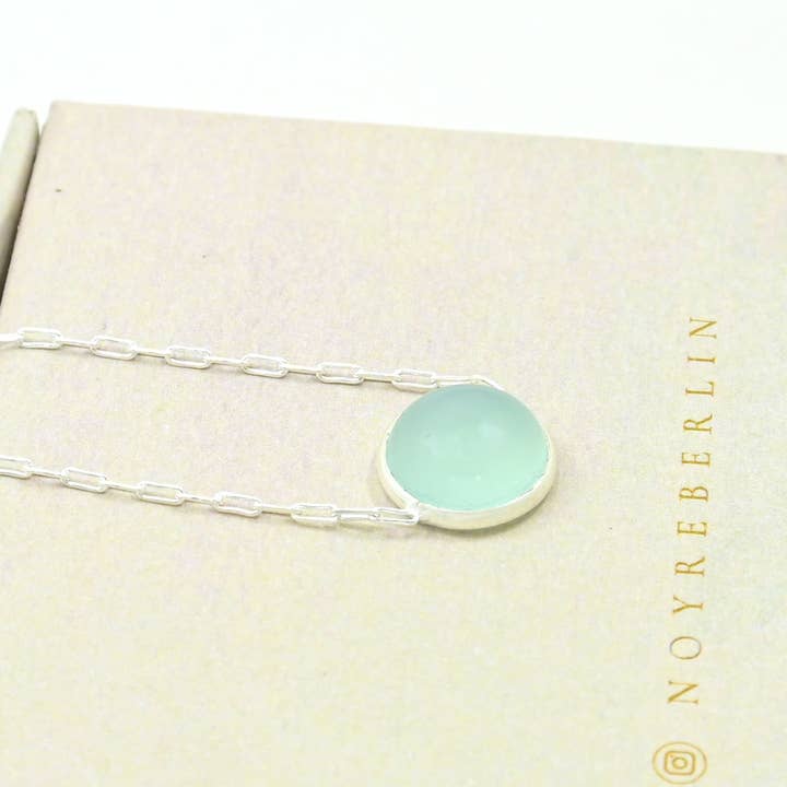 Schmuckoo Berlin - Venta al por mayor Collares con colgantes/abalorios - Collar de Piedra Preciosa Redonda Plata 925 - Calcedonia Aqua