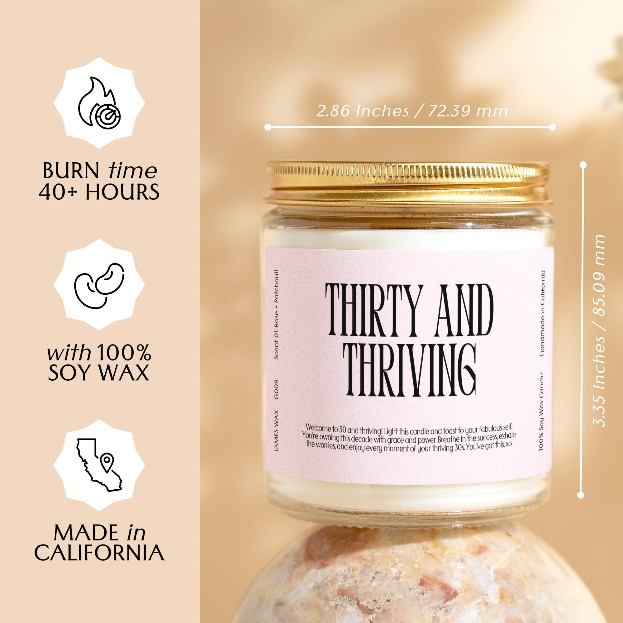 James Wax - Wholesale Jar/Filled Candle - 30th Birthday Thirty and Thriving Candle Birthday Gift G0093