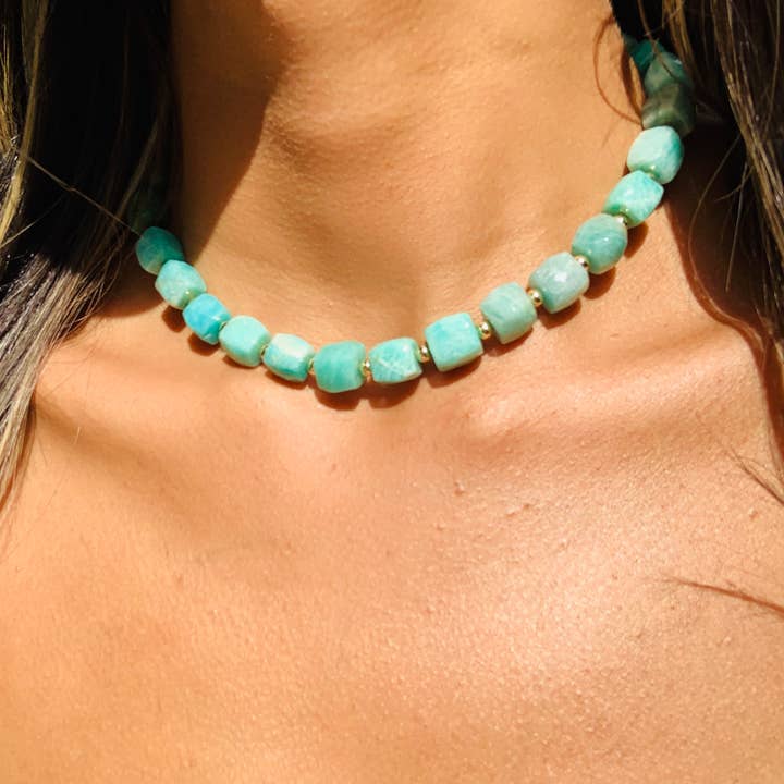 Mali Beads - Venta al por mayor Collares de cuentas/perlas - Collar de amazonita con piedras preciosas naturales y cuentas gruesas para mujer