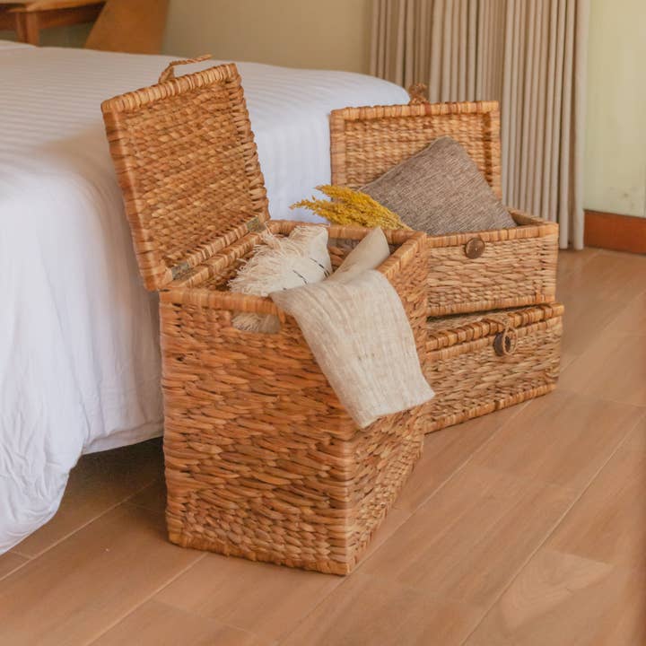 Soeji - Venta al por mayor Cestas para la ropa - Cesta de almacenamiento | Cesta tejida para ropa sucia con tapa KELANA3