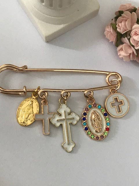 Miss DJ Angel - Wholesale Brooch - An ex-voto brooch, cross brooch and religious medal, gift for mom, ceremony gift with religious pendants.1
