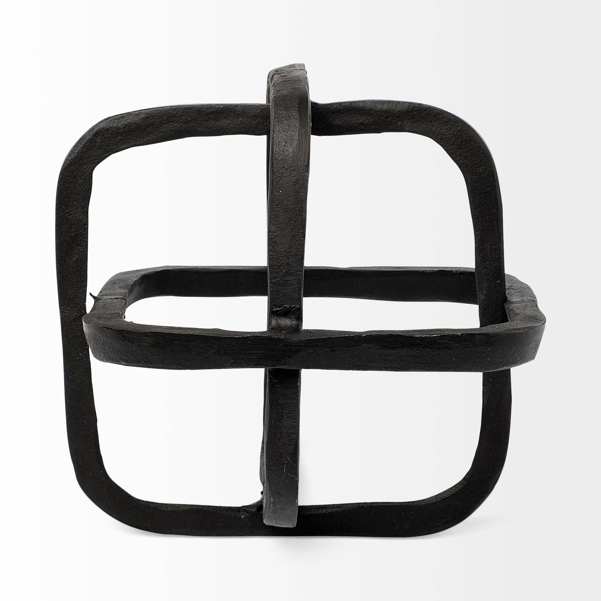 HomeRoots – wholesale Sculpture – Black Metal Cube Shaped Link Sculpture1