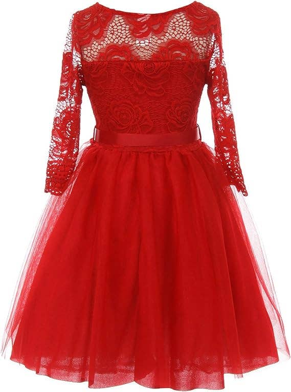 iGirlDress - Wholesale Dress - Kids - Little Girls 3/4Sleeve Floral Lace Corsage Flower Girl Dress8