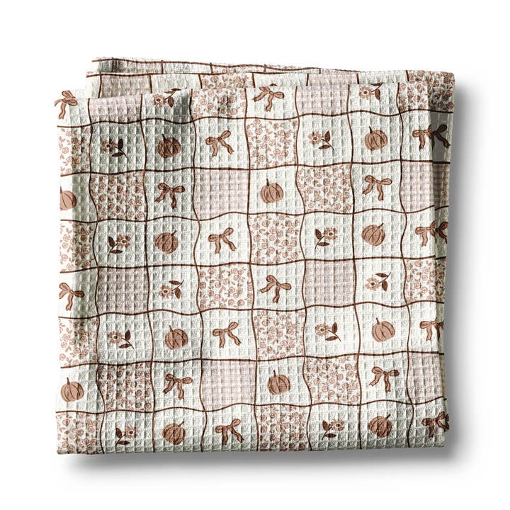 Canary Road - Wholesale Tea Towel - Pumpkin Patchwork Quilt Fall Kitchen Towel Waffle Coquette