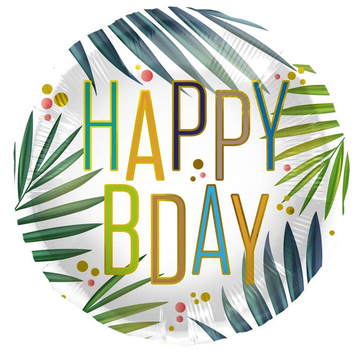 Palm Leaves 'happy Bday' Birthday Foil Balloon - 45cm for wholesale by Folat
