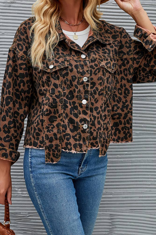 Leopard Short Denim Jacket QXX035 for wholesale on Faire1