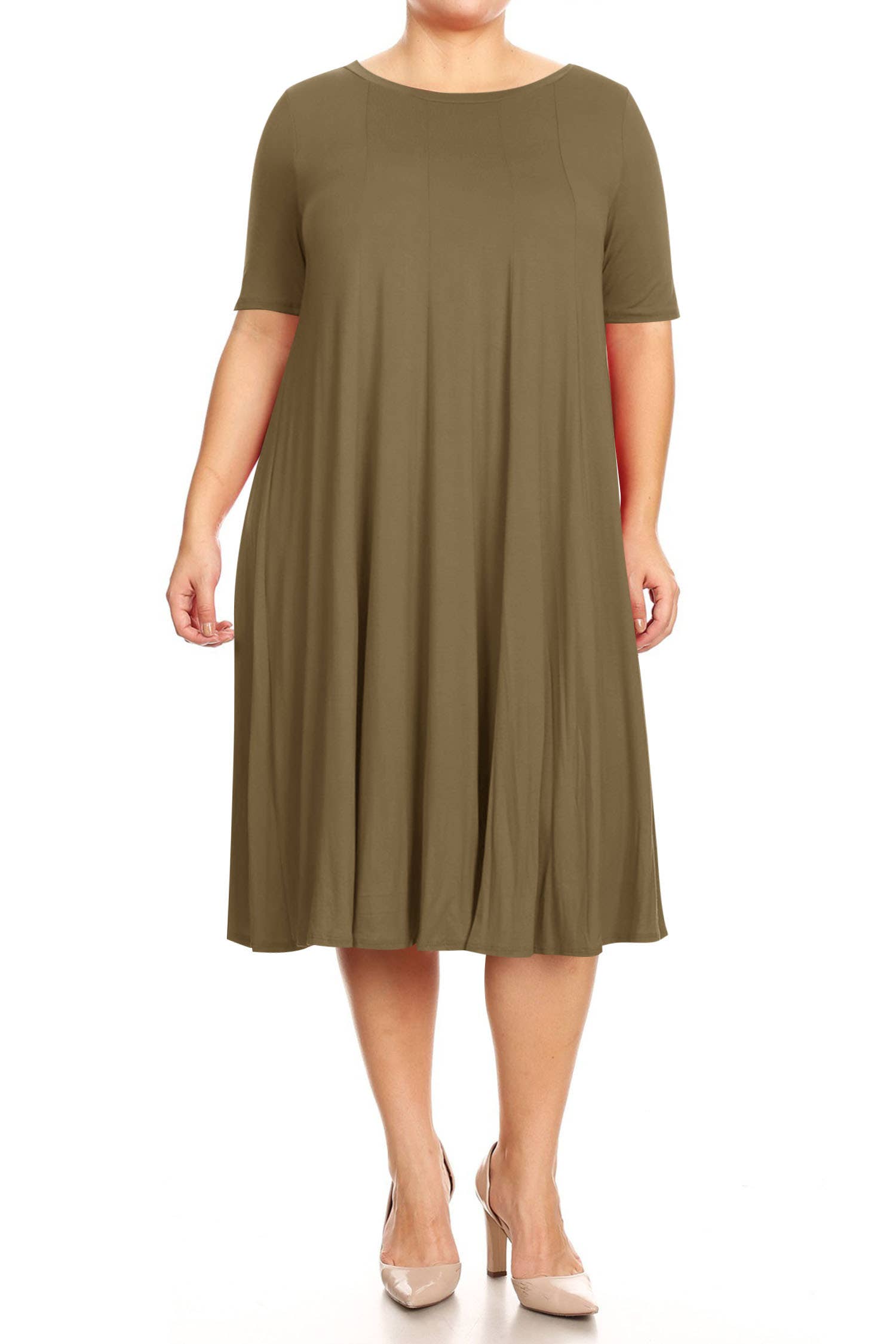 MOA COLLECTION - Wholesale Dress - Women's - Women's Plus Size A-Line Round Neck Casual Solid Midi Dress24