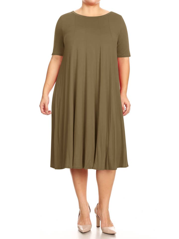 MOA COLLECTION - Wholesale Dress - Women's - Women's Plus Size A-Line Round Neck Casual Solid Midi Dress24