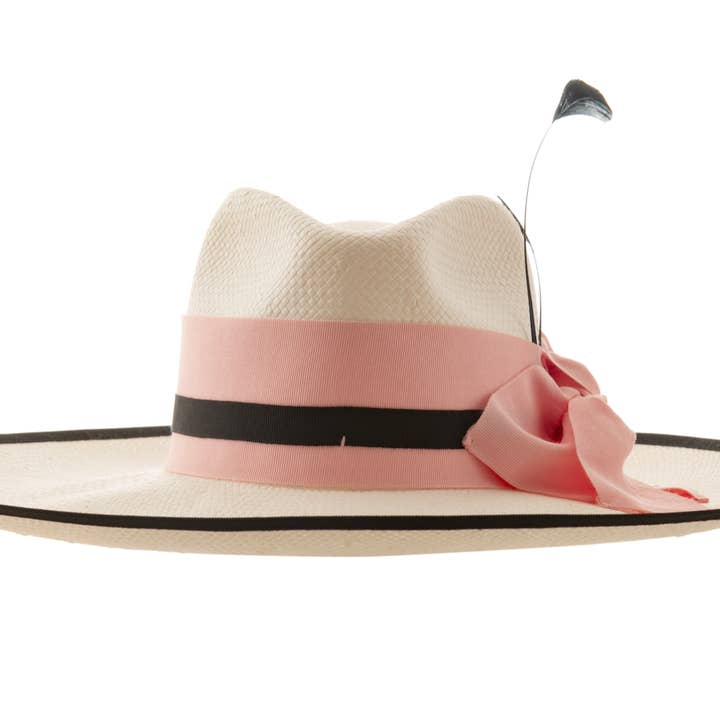 Chapéu Boho de palha branco com rosa por atacado de ELY.B HATS