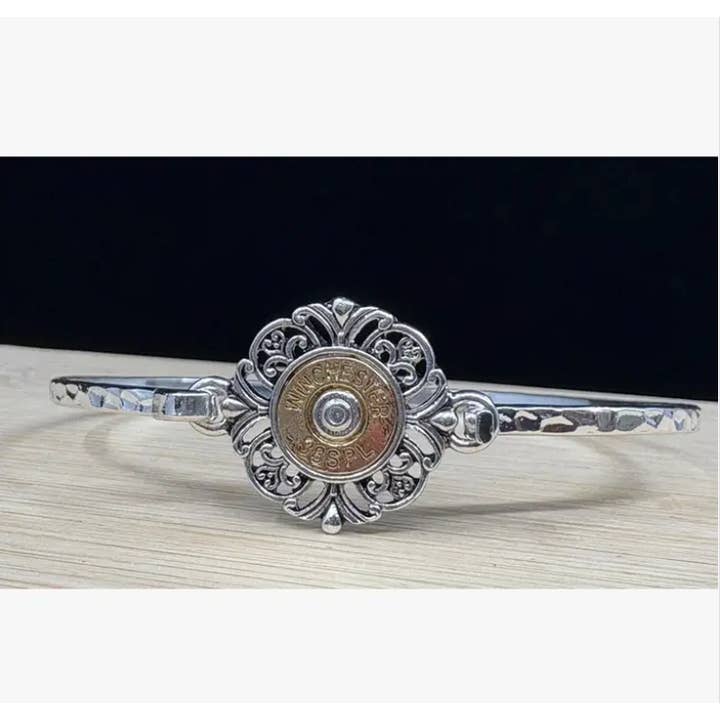 FR4105 2-Tone or Patina Filigree Bullet Casting Bangle for wholesale by 0011 PREMIERE