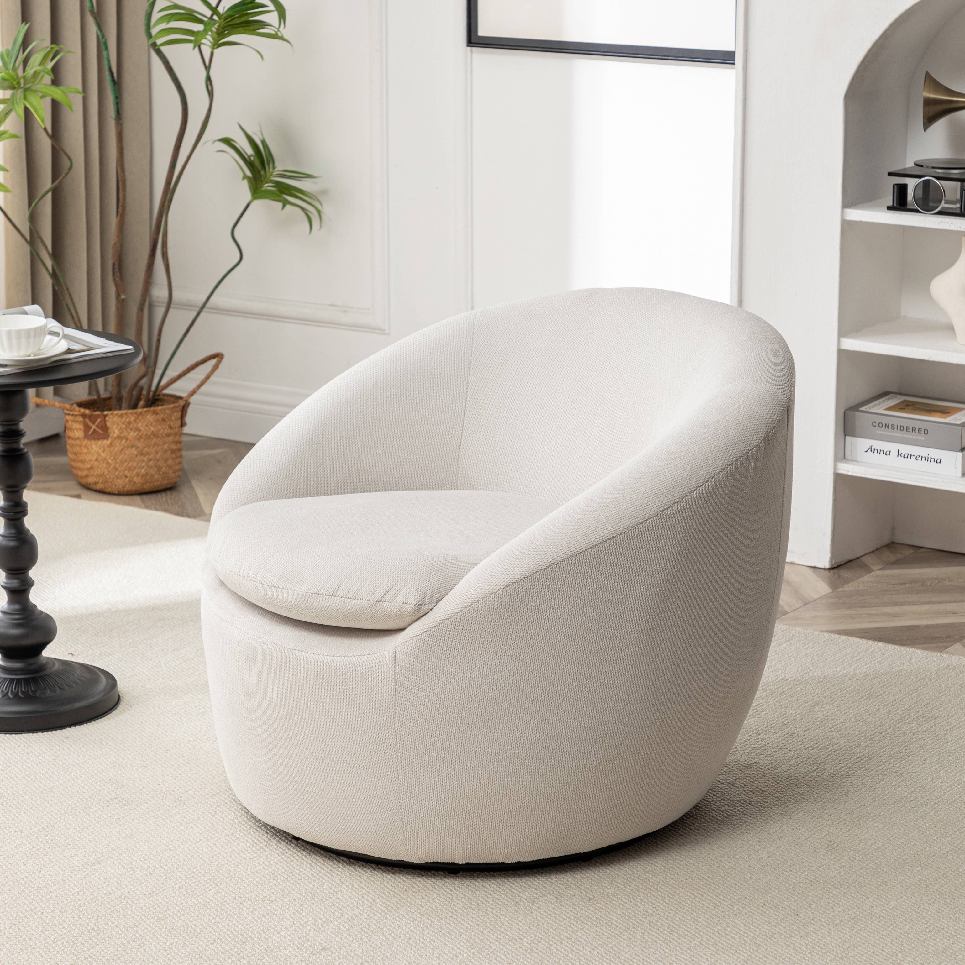 HOMYCASA DESIGN INC - Vente Chaises - Fauteuil tonneau pivotant à 360° en tissu bouclé Winnie Modern Teddy14