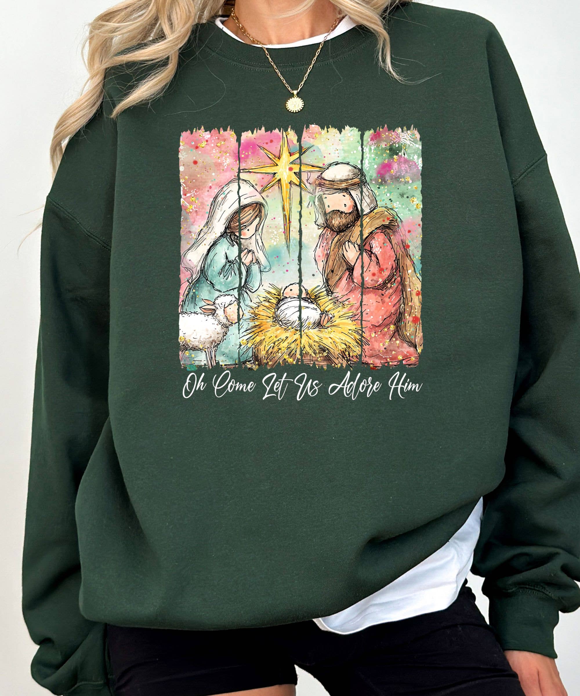 Midday USA - Wholesale Graphic Sweatshirt - Women's - Let Us Adore Him Christmas Sweatshirt 1