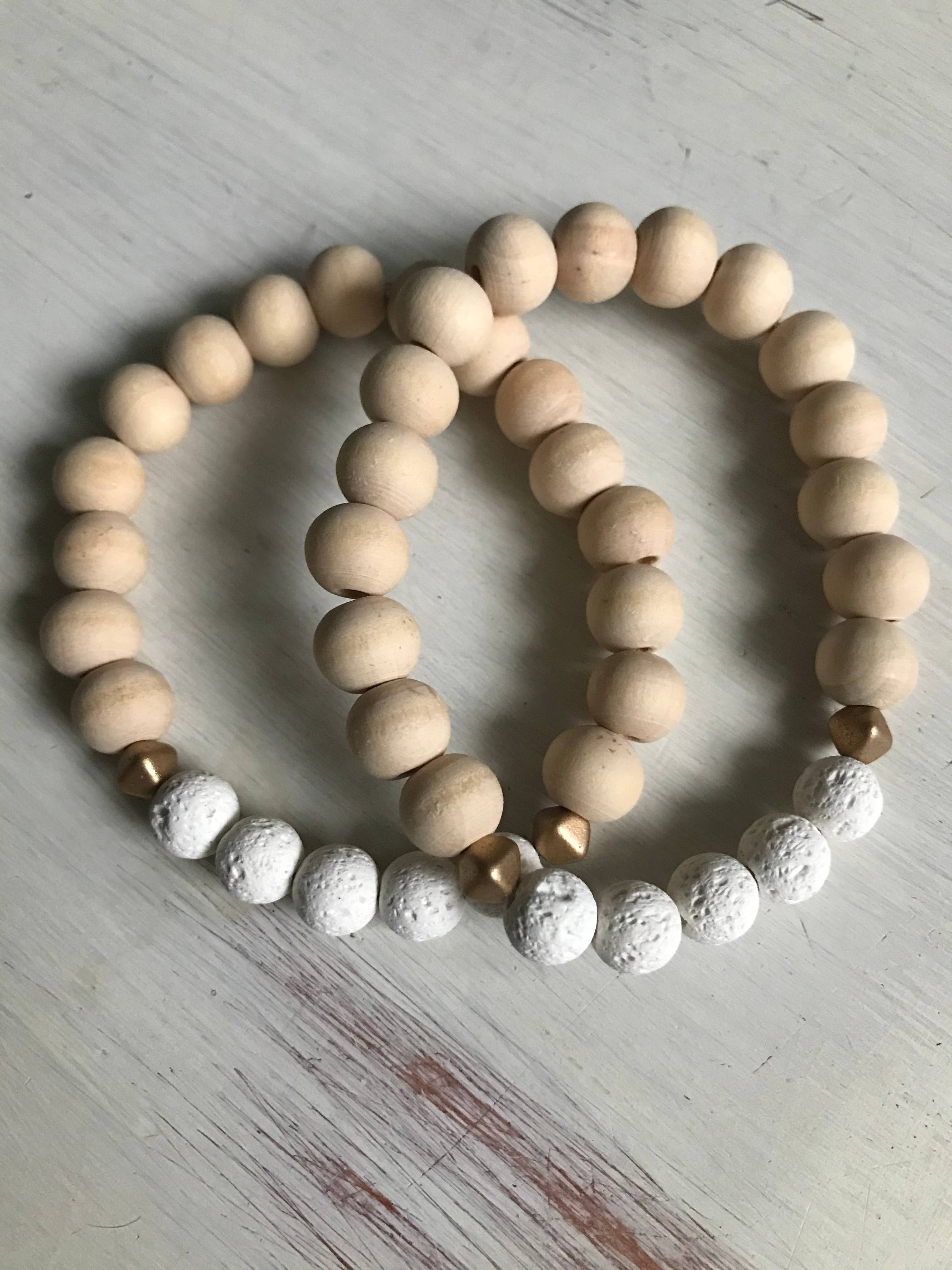 Miss Lou Makes - Wholesale Aromatherapy Bracelet - White Lava Stone and Wood Aromatherapy Bracelet4