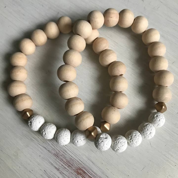 Miss Lou Makes - Wholesale Aromatherapy Bracelet - White Lava Stone and Wood Aromatherapy Bracelet4