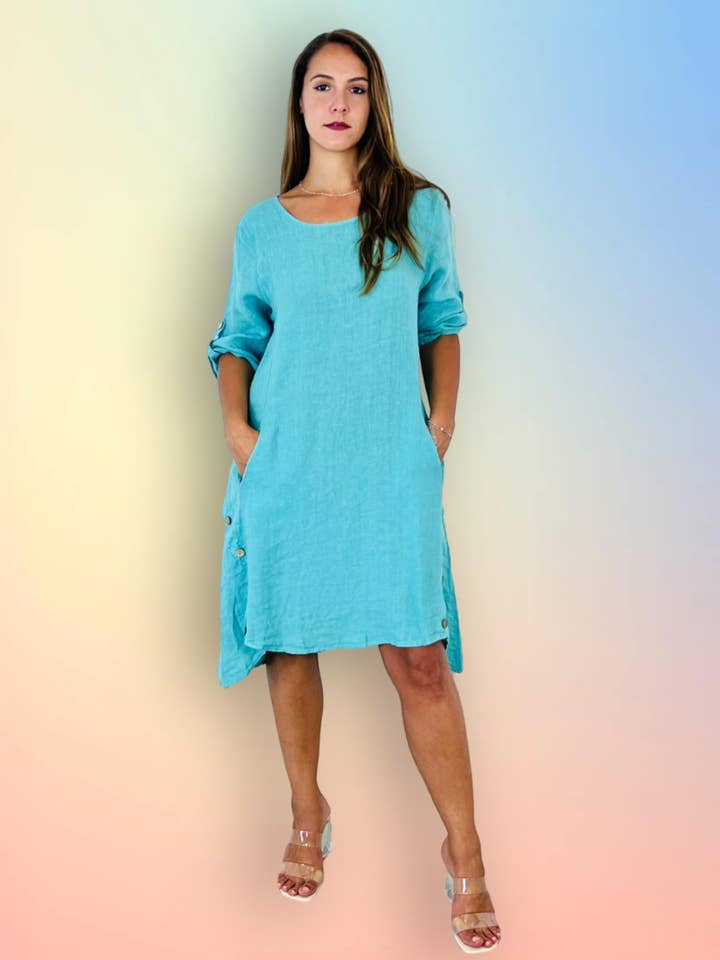 Robe en lin 100 % avec boutons latéraux REF 4411 pour la vente par Linen & More